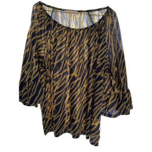 Michael Kors Black and Gold Chain Print Blouse